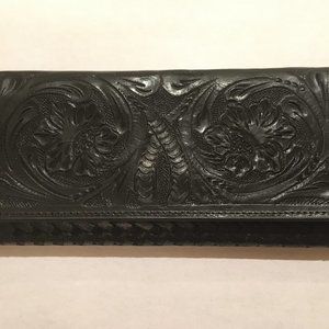 Vintage Hand Tooled Leather Clutch Wallet with Snap Clasp by Alejandro Yeo - New